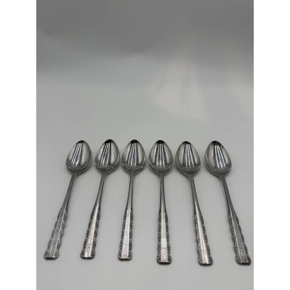 Vintage Ekco Eterna Stainless Steel Teaspoons Japan Floral Pattern Set of 6